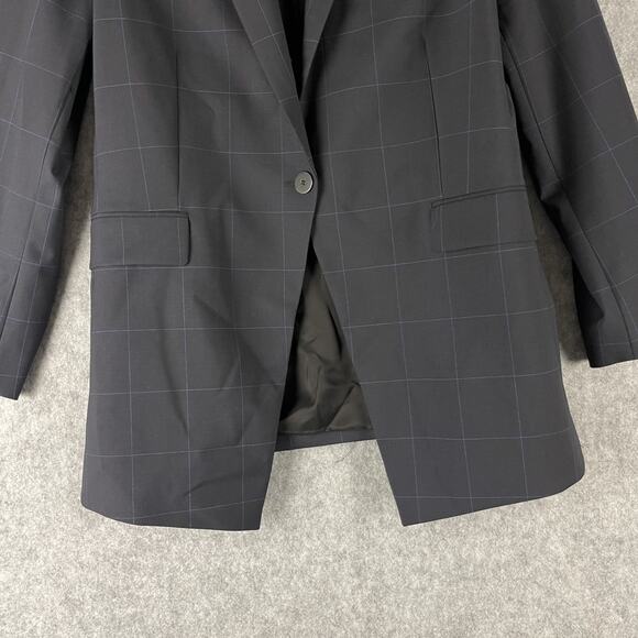 Theory Etiennette B Good Wool Blazer Womens 10 Blue Traceable Grid Career NWT - Picture 3 of 16